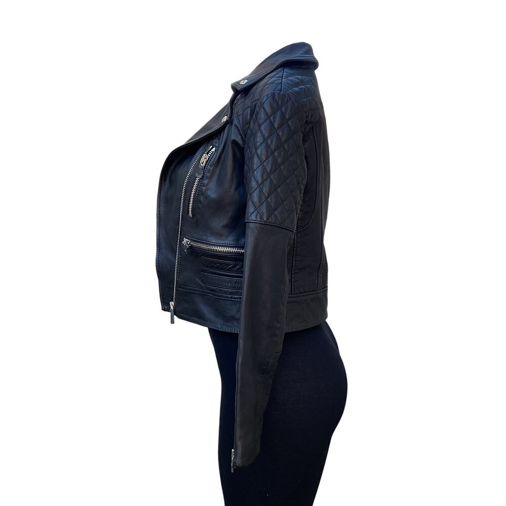 AllSaints Black Leather Moto Biker Jacket NWT Quilted Cropped Women US 2 - Picture 4 of 13